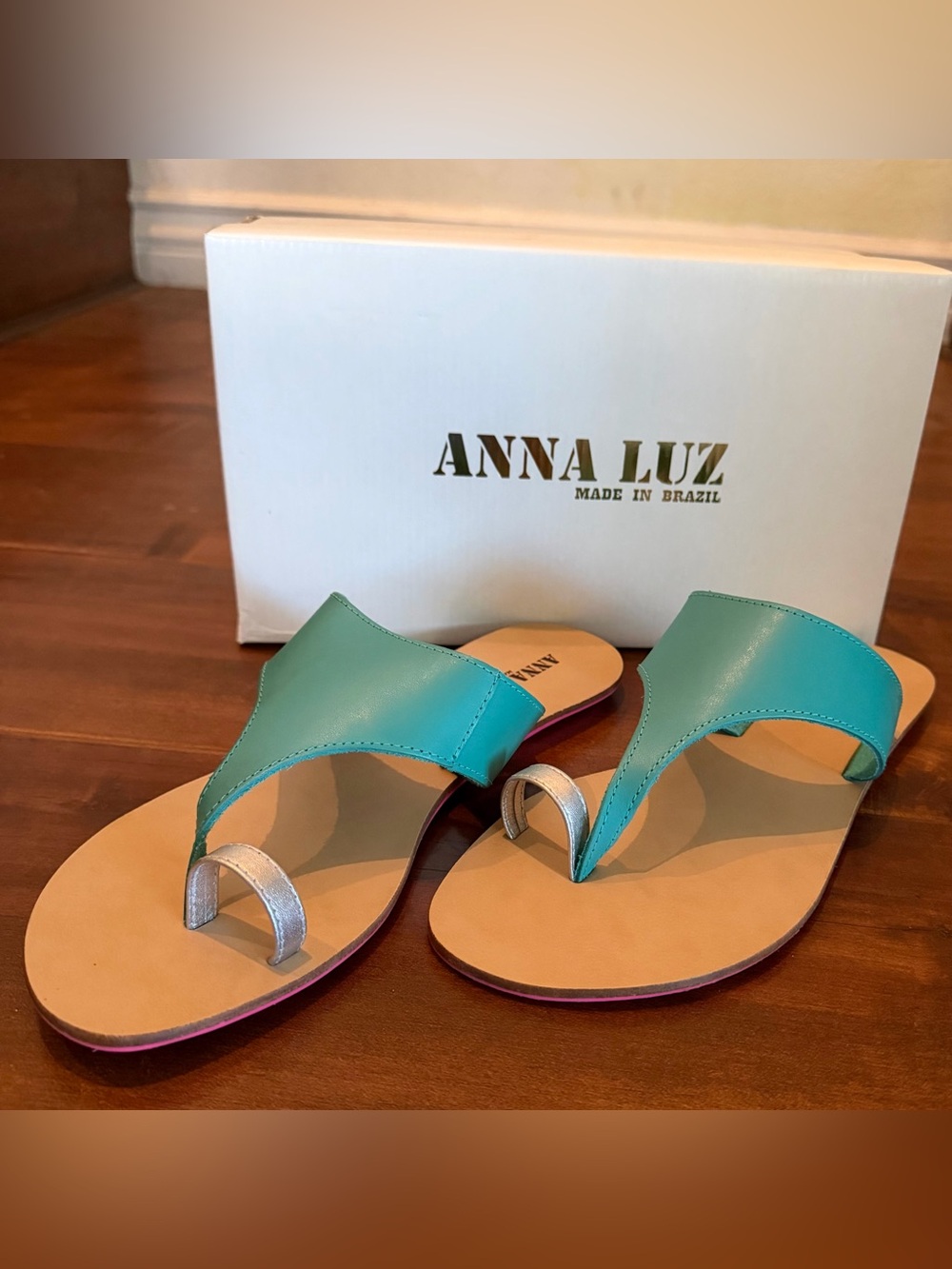 Anna Luz Teal Leather Thong Sandals - Women's Casual Slide